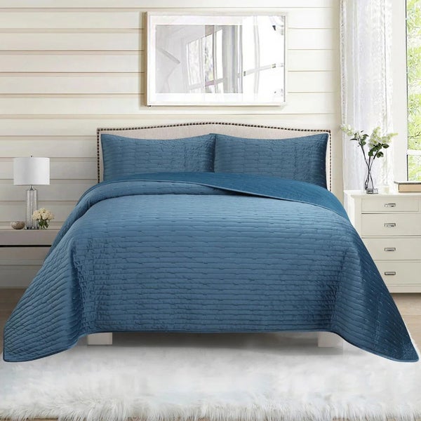 Velvet Bliss Coverlet & Euro Pillowcase by Top Drawer - Teal Carousel 1