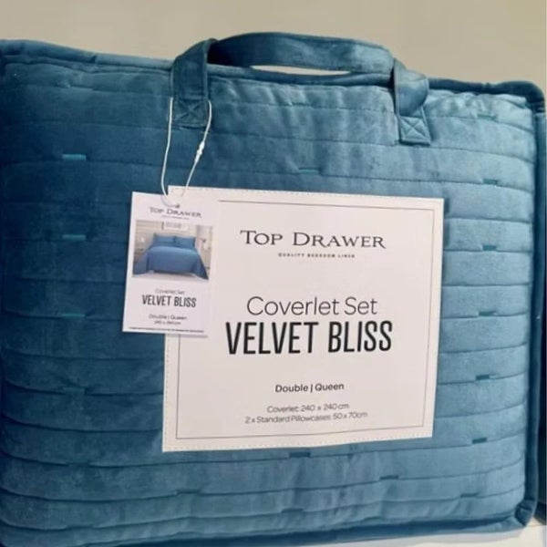 Velvet Bliss Coverlet & Euro Pillowcase by Top Drawer - Teal Carousel 2
