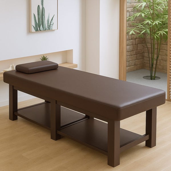 Brown Leather Stationary Massage Table Carousel 1