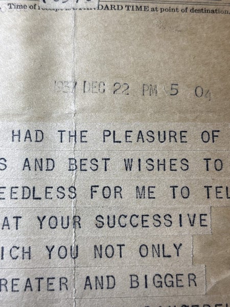 1937 telegram from Charles Stern United Artists Carousel 2