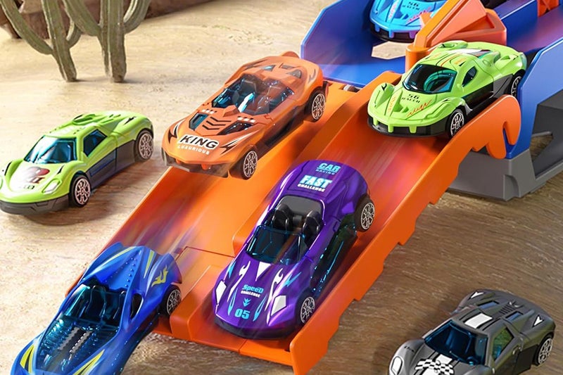 Car Truck Toys Set Dinosaur Transport Truck With 12PCS Cars Toys For Boys-Blue Carousel 6