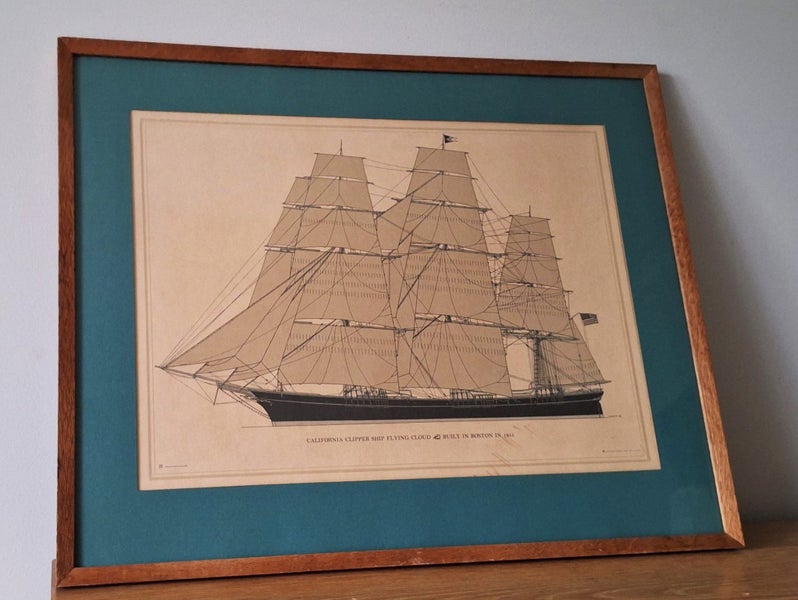 +++ VINTAGE " CALIFORNIA CLIPPER SHIP FLYING CLOUD " PRINT +++ Carousel 2