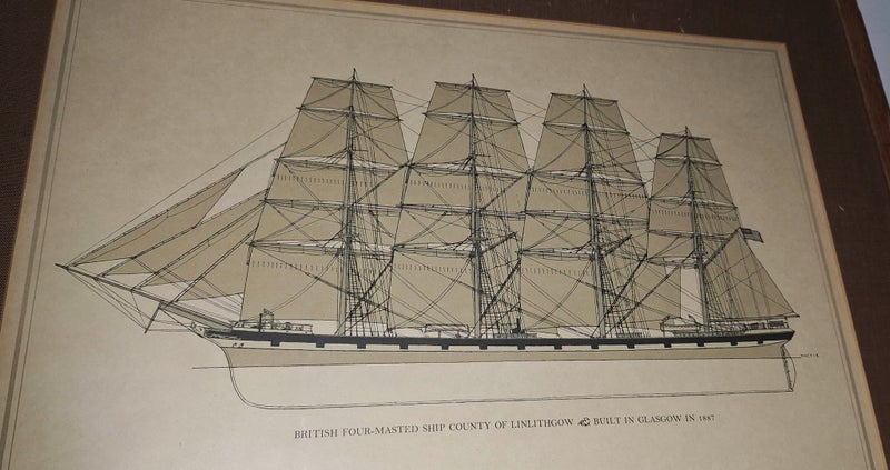 +++ VINTAGE " BRITISH FOUR MASTED SHIP COUNTY OF LINLITHGLOW " PRINT +++ Carousel 2