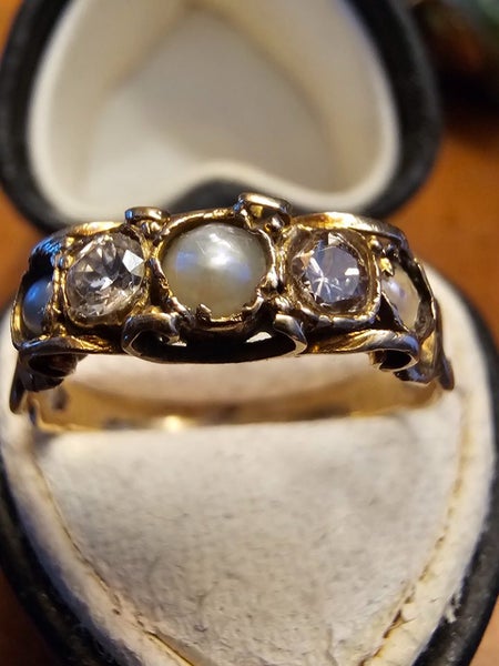 $1 Edwardian 9ct Old cut Diamond & Seed Pearl Ring 1.44gm Carousel 1