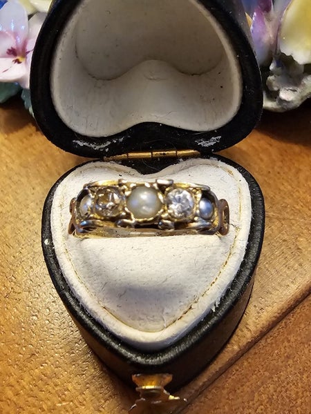 $1 Edwardian 9ct Old cut Diamond & Seed Pearl Ring 1.44gm Carousel 2