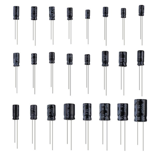 24Value 500pcs Electrolytic Capacitor Assortment Box Kit Range 0.1uF-1000uF64264502246146111