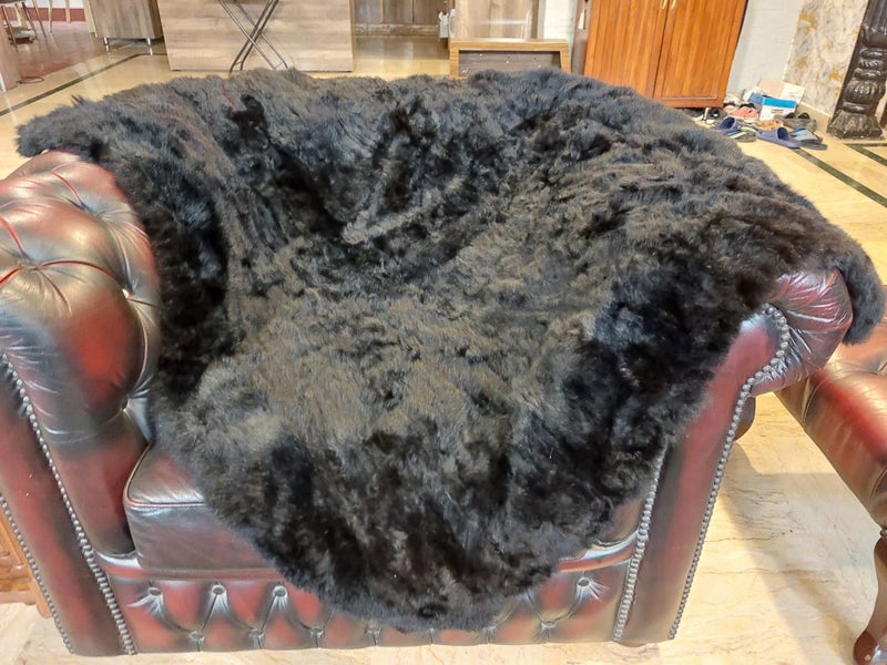 Newly Crafted Single Black Real NZ Possum Fur Throw - No Reserve! - B6520 Carousel 1