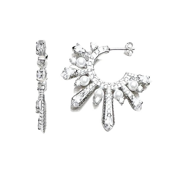 925 Sterling Silver Romantic Gift Sun Hoop Earrings With Freshwater Pearls Carousel 1