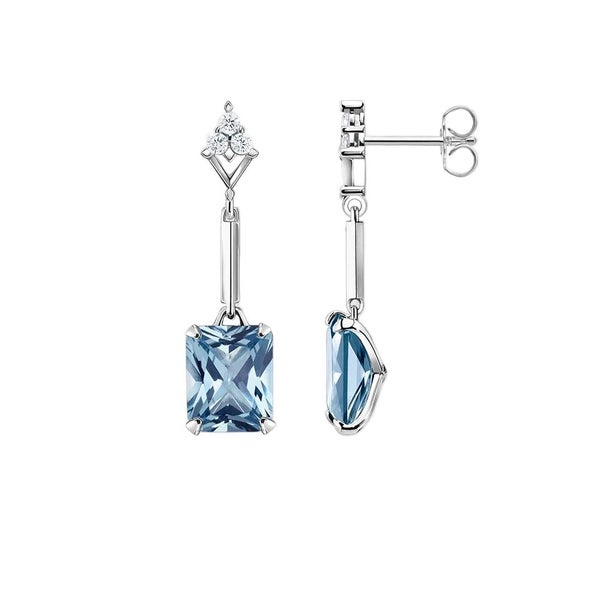 925 Sterling Silver Square Aquamarine Drop Earrings For Women Carousel 1