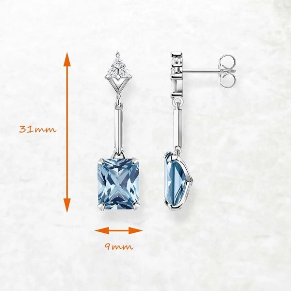 925 Sterling Silver Square Aquamarine Drop Earrings For Women Carousel 2