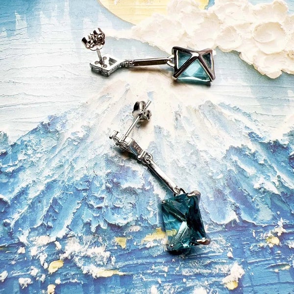 925 Sterling Silver Square Aquamarine Drop Earrings For Women Carousel 6