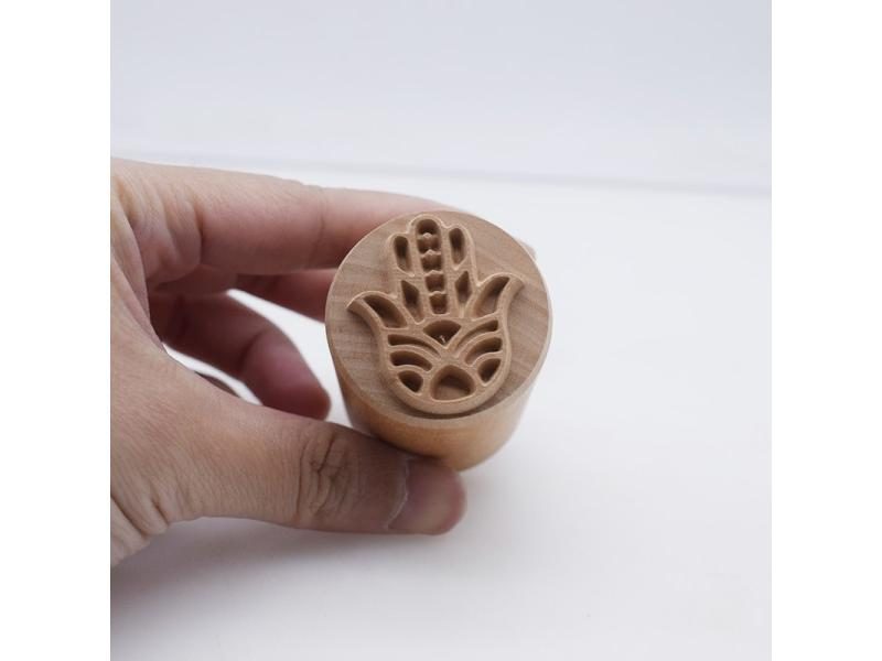 NEW Pottery Tool Fatima Lucky Hand Texture Block Print Emboss Carved Wooden Carousel 1