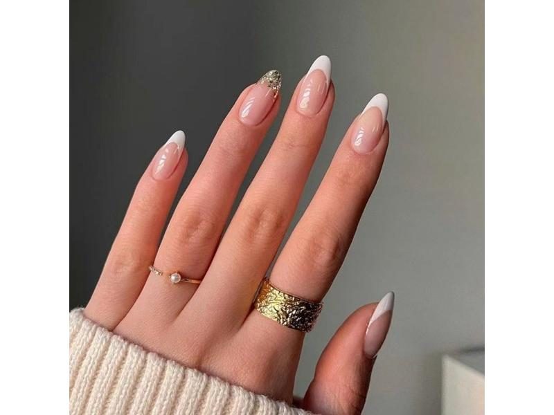 24Pcs Oval Head False Nails Almond White Artificial Fake Nails With Glue Full Carousel 1