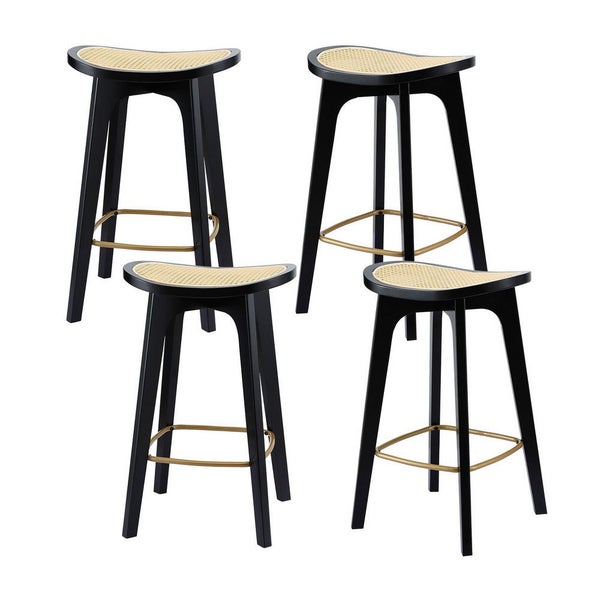 4X Bar Stools Rattan Counter Kitchen Dinning Chair Bamboo Saddle Black Carousel 1