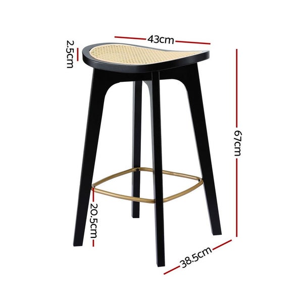 4X Bar Stools Rattan Counter Kitchen Dinning Chair Bamboo Saddle Black Carousel 2
