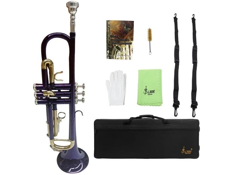 SLAD Trumpet Instrument Bb Brass Body Colorful Gold Key Trumpet With Rubbing Carousel 1