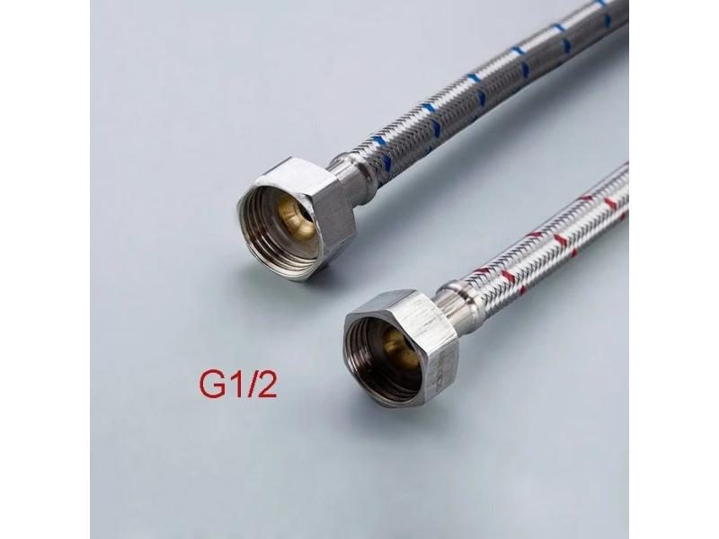G1/2 G3/8 G9/16 50cm 1 Pair Stainless Steel Flexible Plumbing Pipes Cold Hot Carousel 1