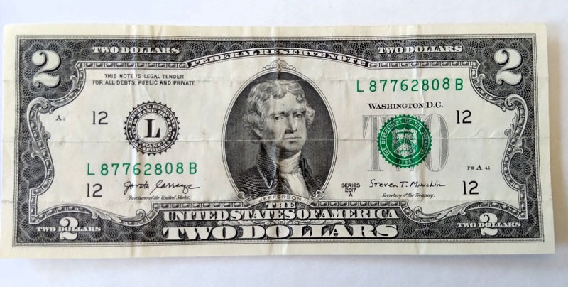 2017 $2 Thomas Jefferson Two Dollar Banknote Series A 12 Bill Bank San Francisco Carousel 1