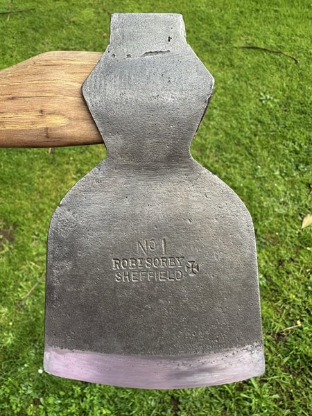 Beautiful condition vintage “No1 ROB T SORBY SHEFFIELD” stamped Kent axe/hatchet Carousel 19