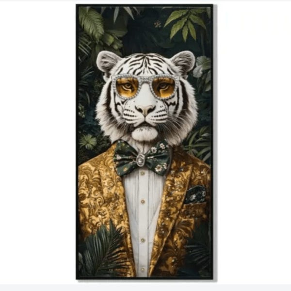 Tiger in Tuxedo Framed Canvas Wall Art Carousel 1