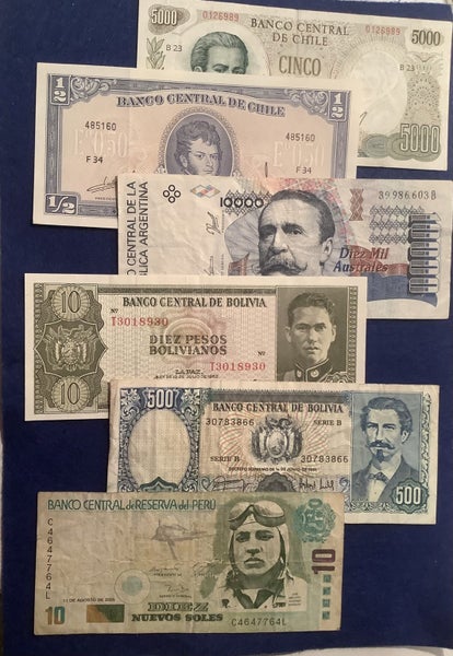 South American Banknotes x 6 Carousel 1