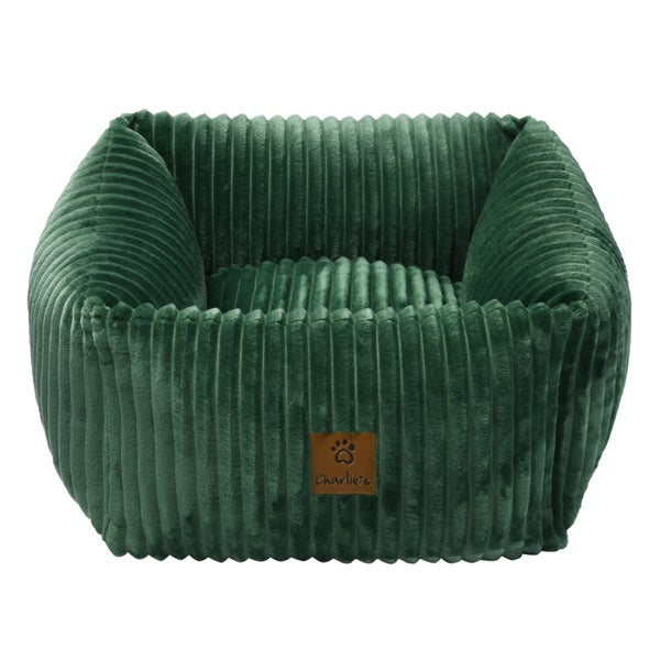 Charlie's Ascher Plush Corduroy Square Dog Bed Eden Green - Small Carousel 1