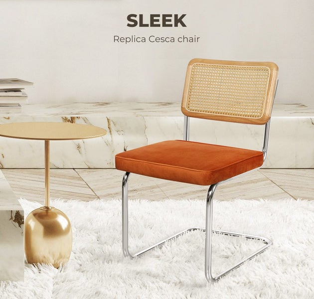 Levede 8x Rattan Chair Dining Chairs Cesca Replica Cantilever Velvet Padded Seat Carousel 2