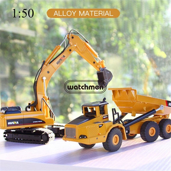 Die-cast Digger Excavator + Dump truck, 1:50, Metal Huina 1611 Carousel 1