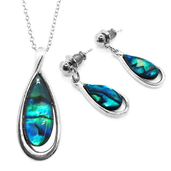 BBJ1237S Paua Pendant and Earrings Set Silvertone Boxed Carousel 1