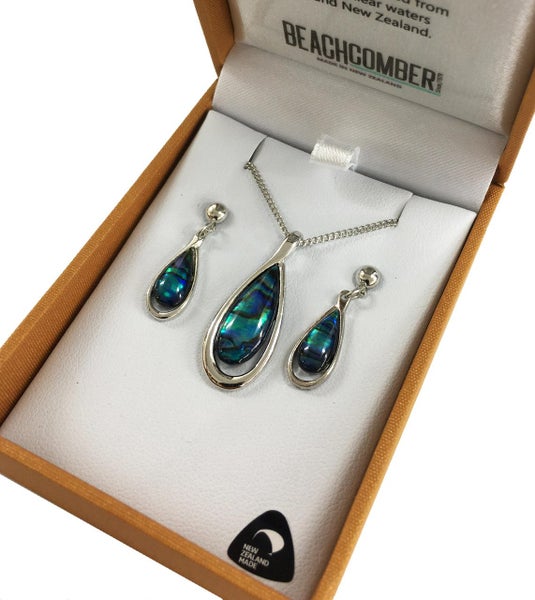 BBJ1237S Paua Pendant and Earrings Set Silvertone Boxed Carousel 2