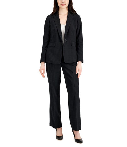 Le Suit Womens Window Pane Business 2 Piece Pant Suit Carousel 1