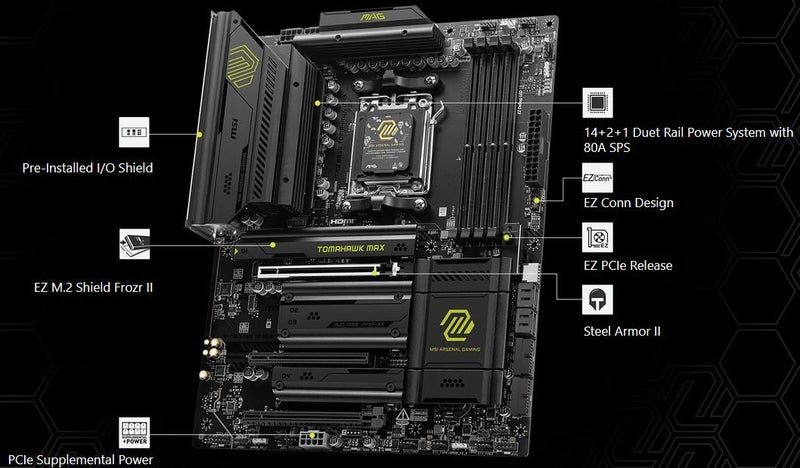 MSI B850 TOMAHAWK MAX WIFI B850 DDR5 AMD AM5 Ryzen ATX Motherboard Carousel 2