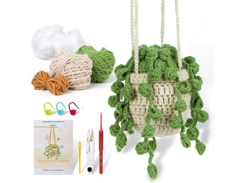 KRABALL Crochet Hanging Plant Kit For Beginners With Video Tutorial Cotton Carousel 1
