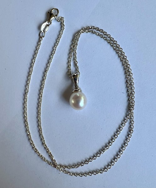 New Sterling Silver & Fresh Water Pendant & Chain #V137 Carousel 1