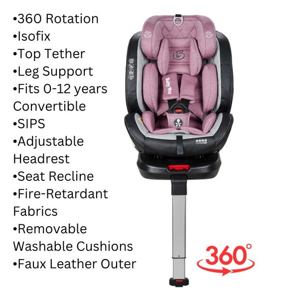 Royal 360 Rotating and Convertible Car Seat with ISOFIX and Leg Support - PINK Carousel 2