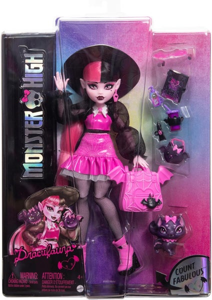 Monster High: Draculaura Doll with Pet Bat-Cat Count Fabulous and Accessories Carousel 1