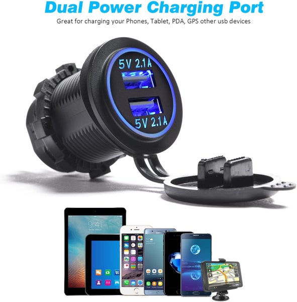 Car Dual USB Charger Power Socket with RED Light Carousel 1