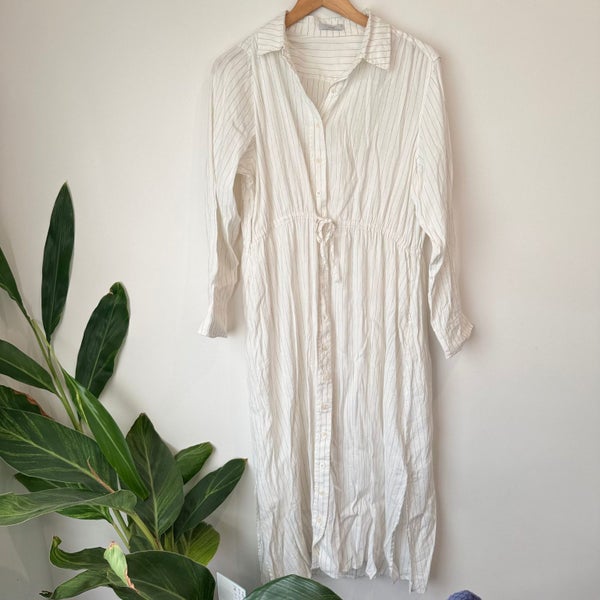Laing (NZ) Size S White Pinstripe Longline Shirt Dress Carousel 1