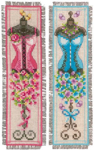 Vervaco Cross Stitch Bookmark Kit - Vintage mannequins set of 2 Carousel 1