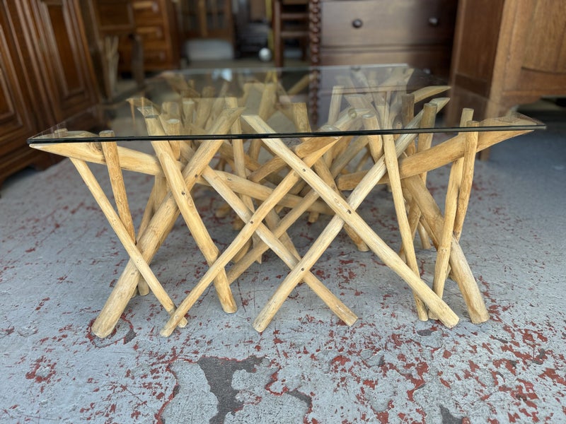 A Decorative Driftwood Glass Topped Coffee Table Carousel 20