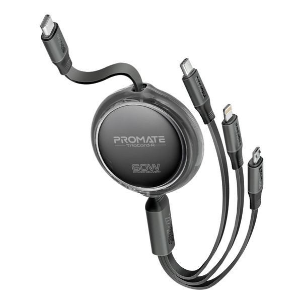 PROMATE 1.1m 3in1 Ultra-Fast USB-C Retractable Multi-Connector Cable. Support... Carousel 2