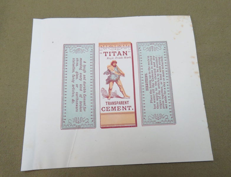 Stunning Early Antique Chemist Bottle Label Titan Transparent Cement Carousel 1