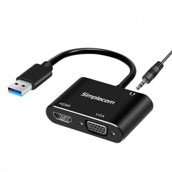 Simplecom DA316A USB to HDMI + VGA Video Card Adapter with 3.5mm Audio Carousel 1