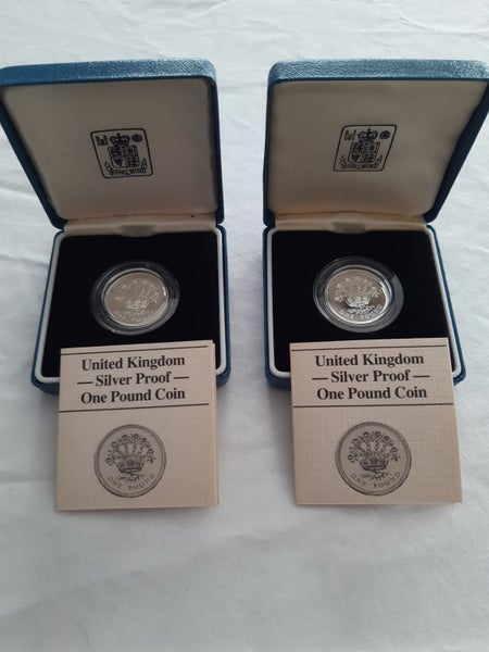 UK 1986 Silver proof 1 pound coin in case x 2 Carousel 1