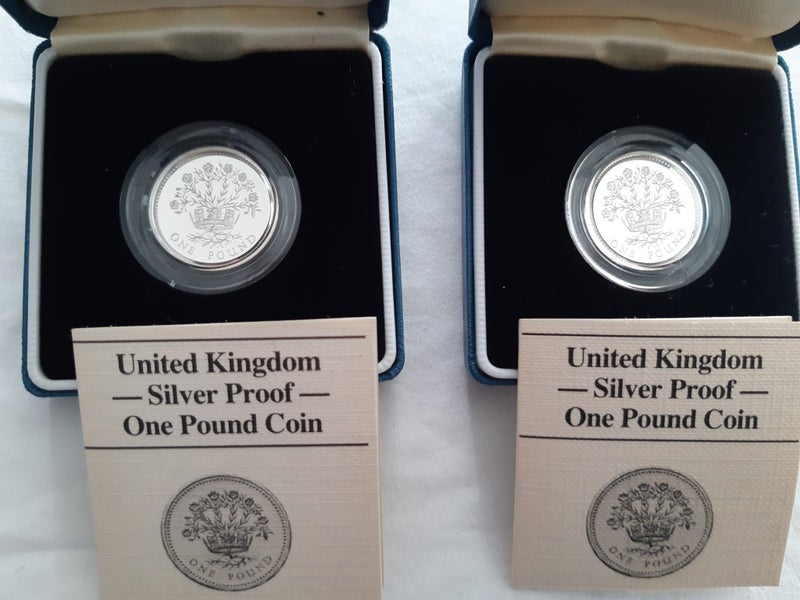 UK 1986 Silver proof 1 pound coin in case x 2 Carousel 2