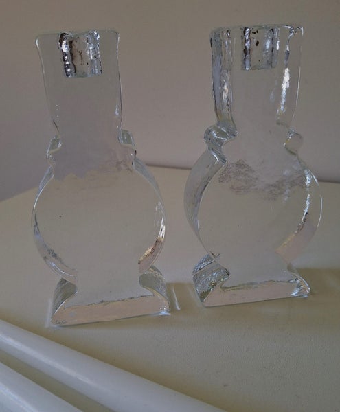 +++ GLASS (2) CANDLE HOLDERS +++ Carousel 14