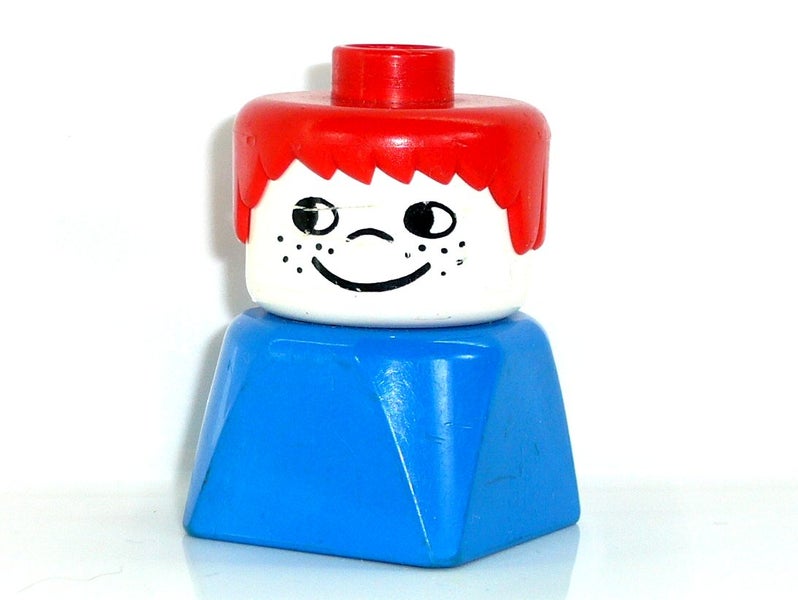 ®™DUPLO - Figure, Male on Blue Base, Red Hair, Cheek Freckles ~Retired 1990~ Carousel 1
