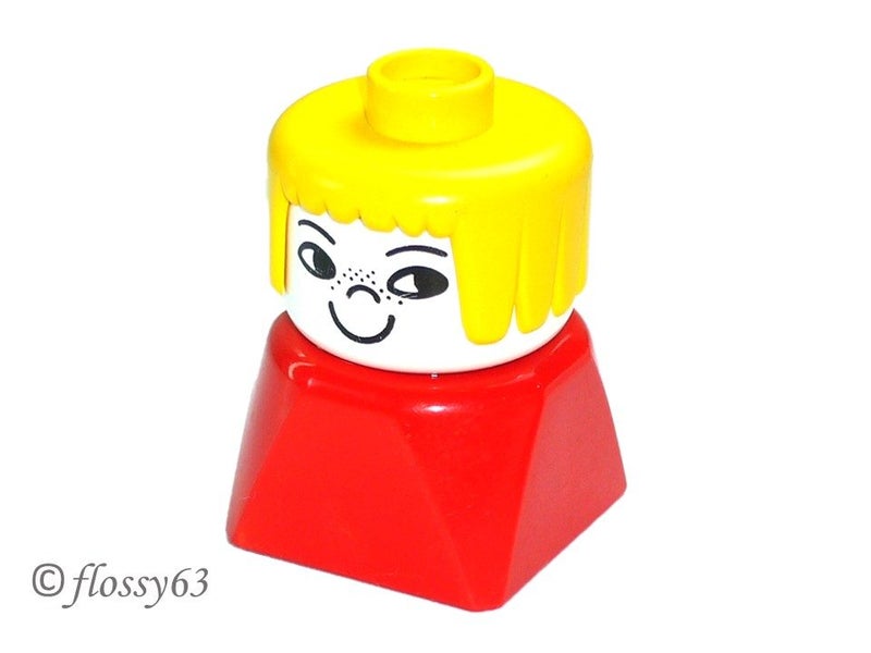 ®™DUPLO - 2 x 2 x 2 Figure Female, Red Base, Yellow Hair, Freckles~Retired 1990~ Carousel 1