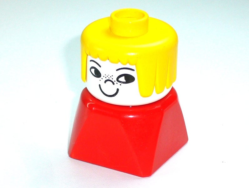 ®™DUPLO - 2 x 2 x 2 Figure Female, Red Base, Yellow Hair, Freckles~Retired 1990~ Carousel 2
