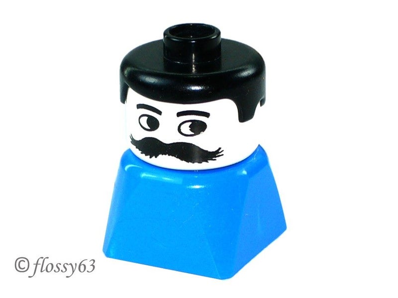 ®™DUPLO - Figure Brick, Male on Blue Base, Black Hair, Moustache ~Retired 1990~ Carousel 1
